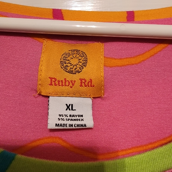 Ruby Road Vibrant Floral Colorful XL 3/4 Sleeve Rayon/spandex Scoop Neck - Picture 3 of 6